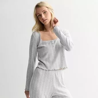 Juniors' Pink Republic Pointelle Long Sleeve Lounge Top