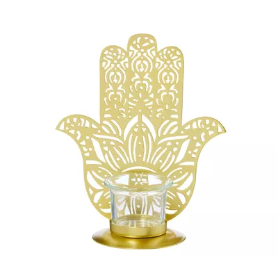 Metal Hamsa Candle Holder Gold