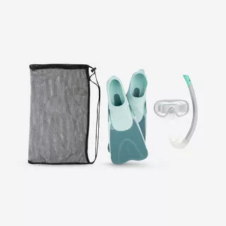 Kit snorkeling bambini 500 pinne maschera boccaglio grigio-verde