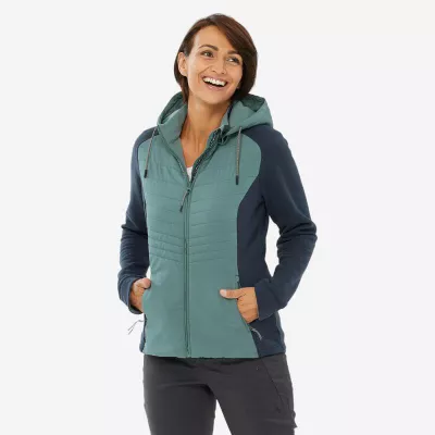 QUECHUA Sweatjacke Damen Hybridjacke mit Kapuze Naturwandern - NH500