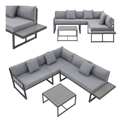 Juskys Gartenmöbel Lounge St. Tropez für 4 Personen - Set Tisch, Sofa & Kissen - Balkonmöbel Grau