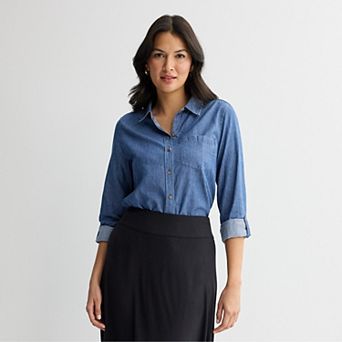 Women's Croft & Barrow® Essential One Pocket Button Down Shirt