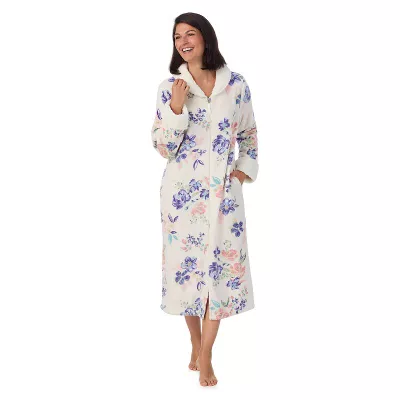 Women's Stan Herman Printed Plush Collar Zip Robe