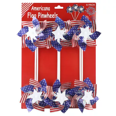6 pk Red, White & Blue Patriotic Flag Pinwheels