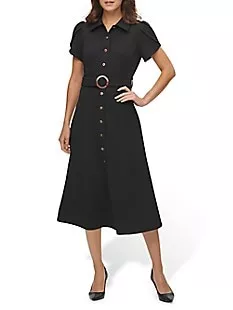 Fit-&-Flare Belted Shirt Dress