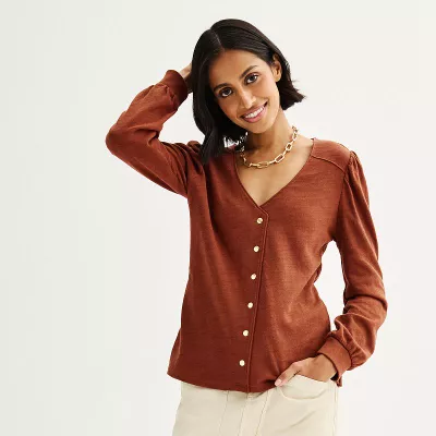 Women's Sonoma Goods For Life® Long Sleeve V-Neck Button-Up Top