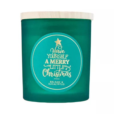 Christmas Frosted Candle With Printed Wooden Lid Assorted