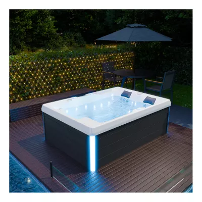 TroniTechnik® Outdoor Whirlpool Spa ELBA 210cm x 150cm mit Heizung, Hydromassage, Sanitäracryl, Farblicht, Treppe