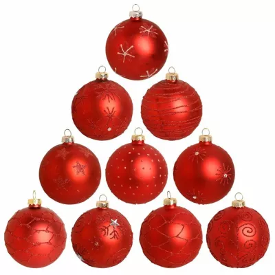 Julekugle m/glimmer, Ø8 cm, rød, assorteret