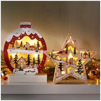 Wooden Holiday Ornament and Star Icon Set 2 Piece