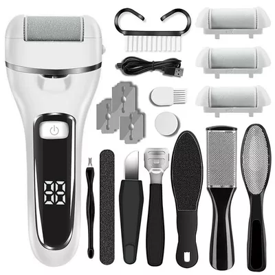 Callus Remover for Feet - Rechargeable Electric Callus Remover Kit, Professional 18 in 1 Foot File Pedicure Kit with 3 Coarse Roller Heads Smart LED Light for Dead,Hard Cracked Dry Skin