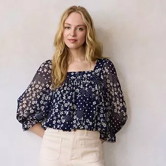 Women’s LC Lauren Conrad 3/4 Length Sleeve Henley Peasant Blouse