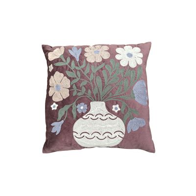 Blooms Embroidered Cushion Green/Pink