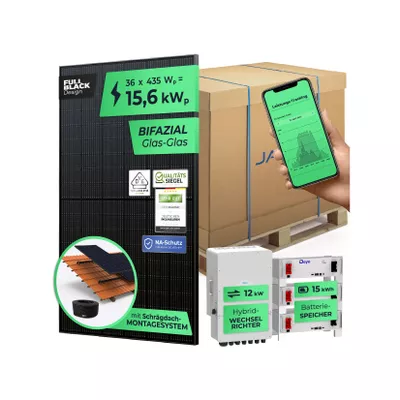 SOLARWAY 15,6kW Solaranlage mit Speicher   Deye 12 kW   Bifazial inkl. Montagesystem, App & WiFi