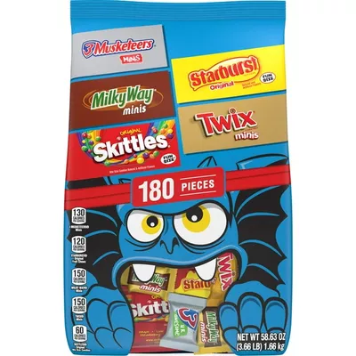 Mars Mixed Twix, Milky Way, Skittles, and More Halloween Candy Assortment - 180 Ct Bulk Bag