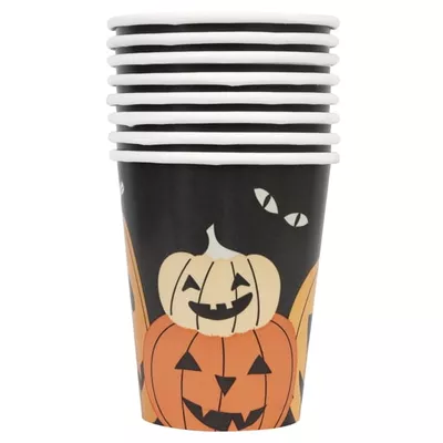 Jack-o'-Lantern Disposable Paper Cups, Multicolor, 9 oz, 8 Count, Halloween by Way To Celebrate