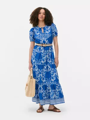 Vestido largo a capas con estampado de cachemira
