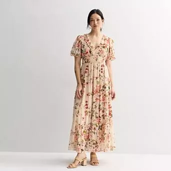 Women's Maison Tara Ruffle V-Neck Tiered Chiffon Maxi Dress