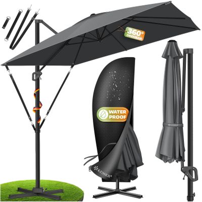 KESSER® Sonnenschirm Ampelschirm SUN XL 300 x 300 cm Inkl. Abdeckung +Windsicherung Drehbar Neigbar Kippbar Marktschirm Groß 360° Rotation, Gartenschirm mit Kurbel Sonnenschutz UV50+