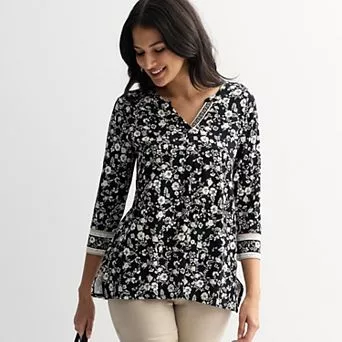 Women's Croft & Barrow® 3/4 Sleeve Split Neck Tunic