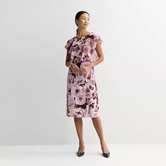 Women's Studio Connection Sheer Overlay Flutter Sleeve Midi Dress