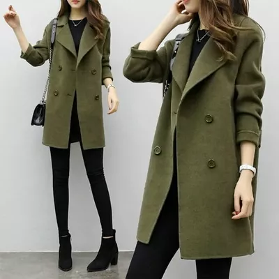 PEONAVET Trench Coats For Women Women's Big Notch Lapel Single Breasted Mid-Long Wool Blend Coat Womens Fall Fashion 2022