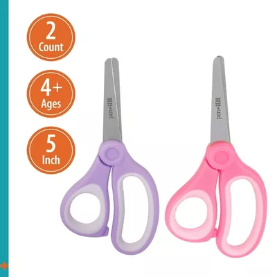 Pen+Gear 5-inch Blunt-tip Kids Scissors, Ages 4-7, School Supplies, 2-Pack, Purple and Pink