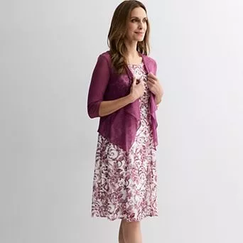 Women's Studio Connection 3/4 Sleeve Mesh Jacket & Chiffon Printed Dress