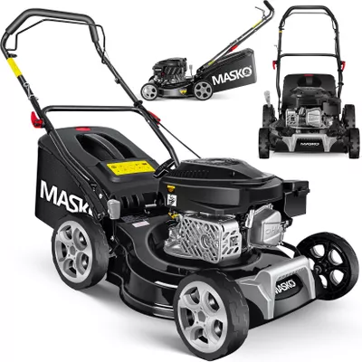 MASKO® Benzin Rasenmäher 5in1 Radantrieb EasyClean Reinigungsfunktion Mulchfunktion Seitenauswurf hohe Schnittbreite 8-fache Schnitthöhenverstellung   4 Takt Motor   inkl. Fangkorb