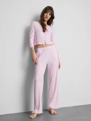 Top de pijama de pointelle de manga larga a rayas