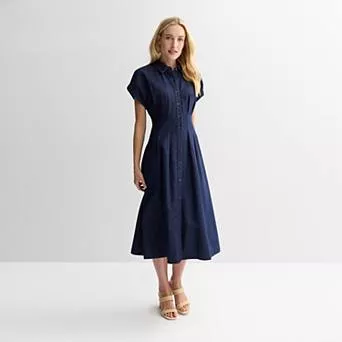 Women's Nine West Cinched Waist Midi Shirt Dress
