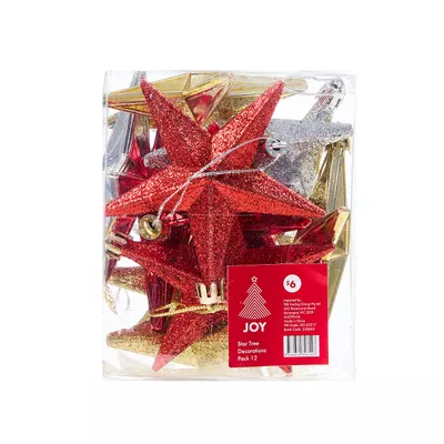 Christmas Tree Decoration Matte Glittered Stars 12pk