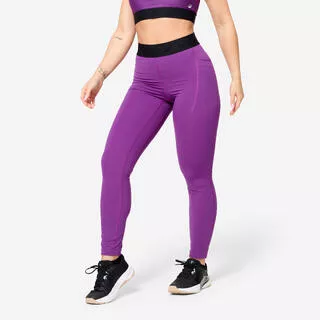 DOMYOS Leggings donna palestra vita alta traspiranti viola