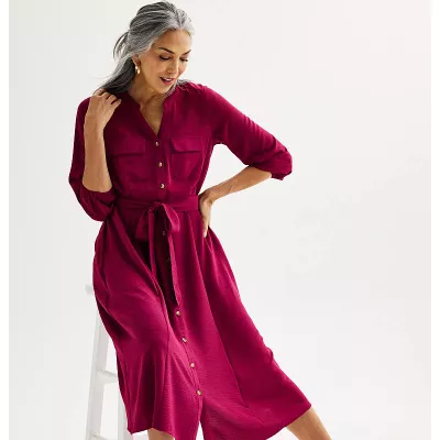 Women's Croft & Barrow® Y-Neck Maxi Shirtdress