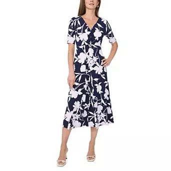 Women's MSK V-Neck Twist Front Midi Dress