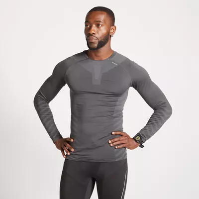 KIPRUN Laufshirt langarm Herren Slim nahtlos - Run 500 grau