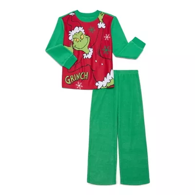 How The Grinch Stole Christmas Girls Long Sleeve Top and Pants, 2-Piece Pajama Set, Sizes 4-12