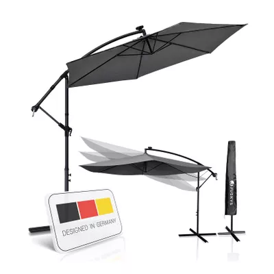 Juskys Ampelschirm Brazil 3 m Kurbel & Ständer – UV-Schutz wasserabweisend knickbar Sonnenschirm