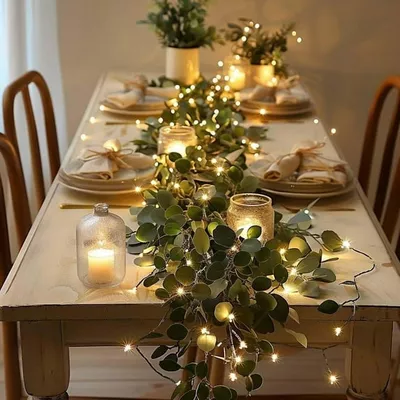 Tyidzon Christmas Garland with Lights Artificial Eucalyptus Garland with LED 78.7" Battery Operated String Lights Faux Vine for Wall Table Party Wedding Holiday Xmas Decor
