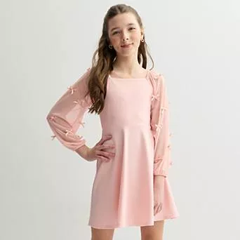 Girls 7-16 Speechless Sheer Bow Trimmed Sleeve Dress