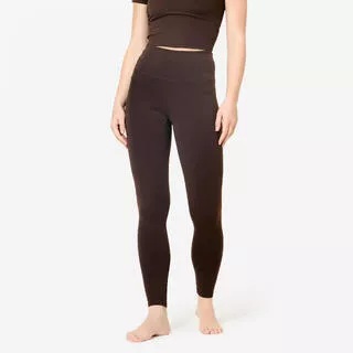 DOMYOS Leggings donna yoga BREATHE traspiranti con tasca marroni