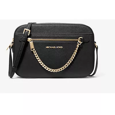 Michael Kors Women's Adult Two inside pockets leather East West Chain Crossbody Bag, Black/Large