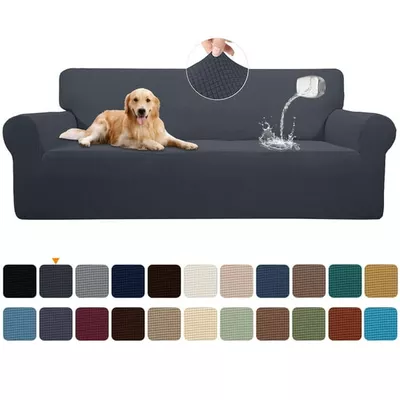 Sanmadrola 100% Waterproof Sofa Cover Non Slip Couch Cover Stretch Slipcover Leakproof Couch Protector for Kids Dogs Cats Pets, Dark Gray, Sofa