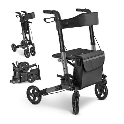 Juskys Rollator Vital faltbar, leicht & höhenverstellbar aus Aluminium bis 130 kg mit Sitz Schwarz
