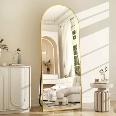 BEAUTYPEAK 64"x 21" Full Length Mirror Arched Standing Floor Mirror Full Body Mirror, Gold