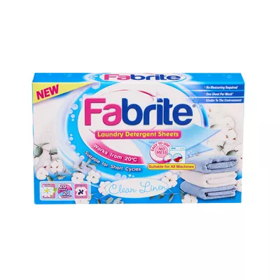 Fabrite Laundry Detergent Sheets Fresh Clean 20pk