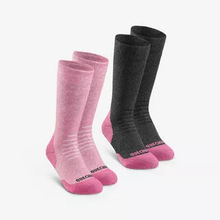 QUECHUA Calze calde montagna bambina SH100 MID rosa e nere | 2 paia