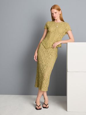 Falda midi de encaje con textura en mezcla de algodón