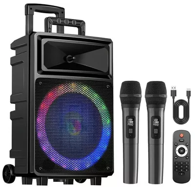Seenda Karaoke Machine with 2 Wireless Microphones, Bluetooth Speaker, and Portable PA System – Includes FM Radio and 12" Woofer for Party