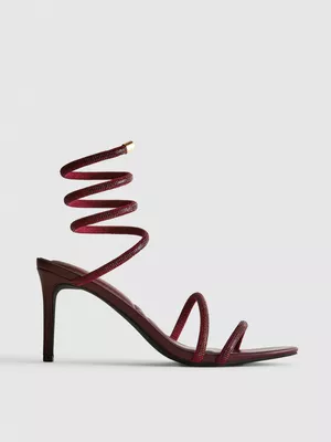 Sandalias de tacón con tira espiral y strass